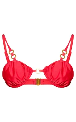 Red Underwired Ruched O Ring Bikini Top