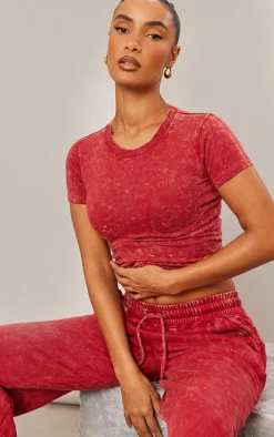 Red Washed Cotton Longline Fitted T-shirt