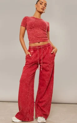 Red Washed Oversized Low Rise Wide Leg Sweatpants