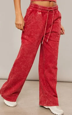 Red Washed Oversized Low Rise Wide Leg Sweatpants