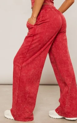 Red Washed Oversized Low Rise Wide Leg Sweatpants