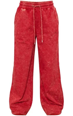 Red Washed Oversized Low Rise Wide Leg Sweatpants