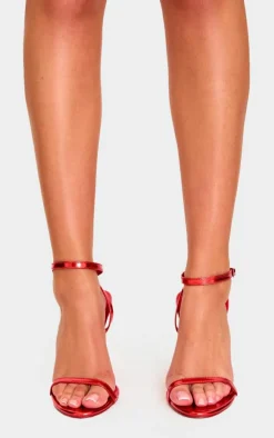 Red Wide Fit Metallic PU Round Toe Barely There High Heeled Sandals