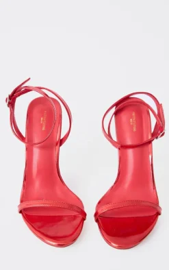 Red Wide Fit Metallic PU Round Toe Barely There High Heeled Sandals