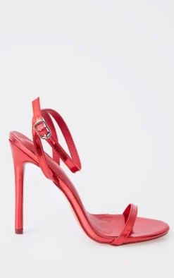 Red Wide Fit Metallic PU Round Toe Barely There High Heeled Sandals