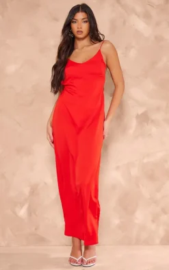 Red Woven Cami Backless Maxi Dress