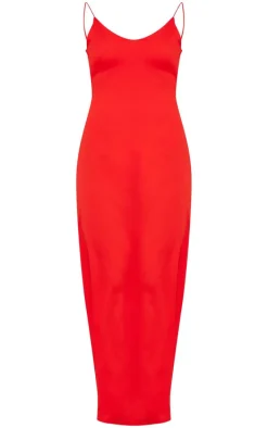 Red Woven Cami Backless Maxi Dress