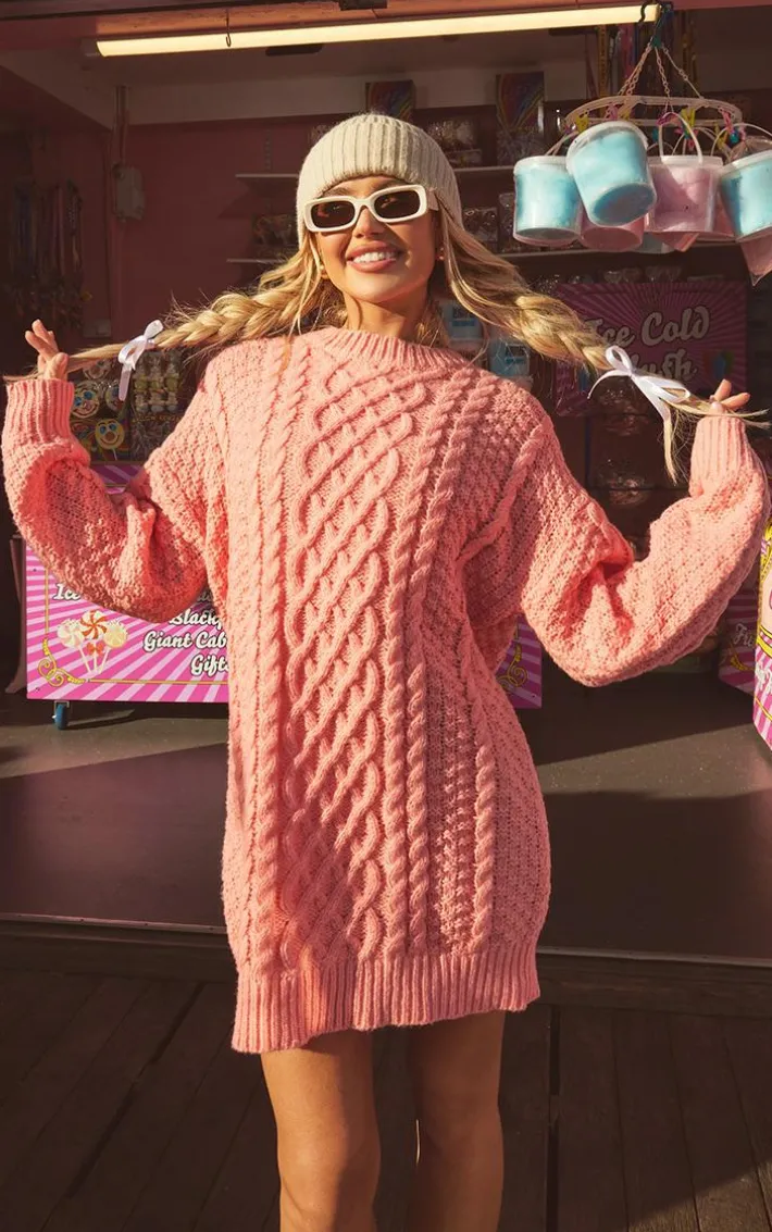 Rose Chunky Cable Knit Sweater Dress