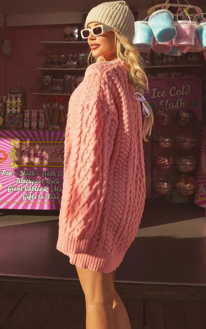 Rose Chunky Cable Knit Sweater Dress