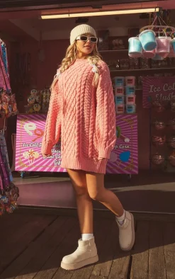 Rose Chunky Cable Knit Sweater Dress