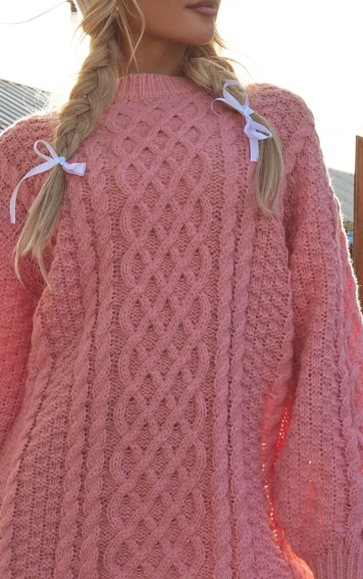 Rose Chunky Cable Knit Sweater Dress