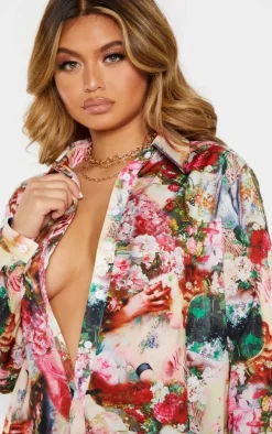 Rose Femme Renaissance Print Oversized Shirt