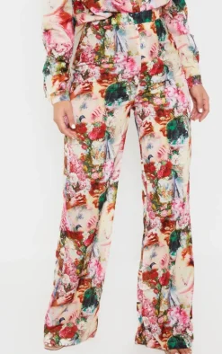 Rose Femme Renaissance Print Wide Leg Pants