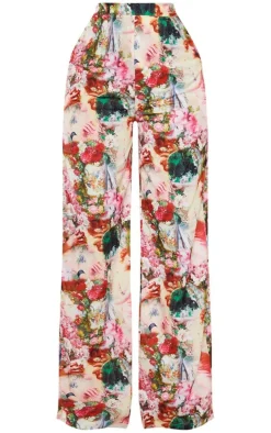 Rose Femme Renaissance Print Wide Leg Pants
