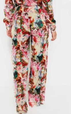 Rose Femme Renaissance Print Wide Leg Pants