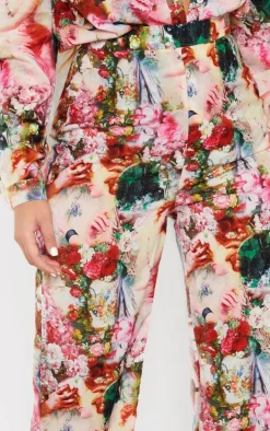 Rose Femme Renaissance Print Wide Leg Pants