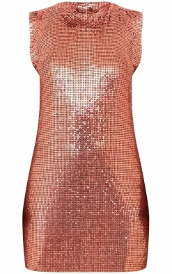 Rose Gold Chainmail High Neck Sleeveless Bodycon Dress
