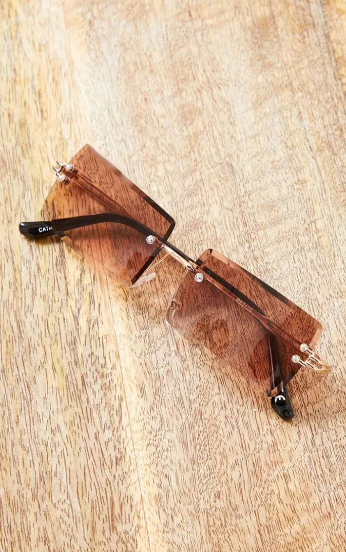 Rose Lens Square Frameless Sunglasses