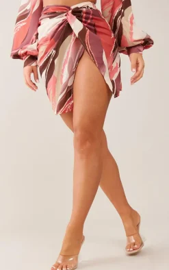 Rose Printed Twist Front Split Leg Mini Skirt