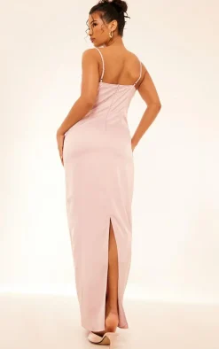 Rose Satin Cowl Neck Midi Dress