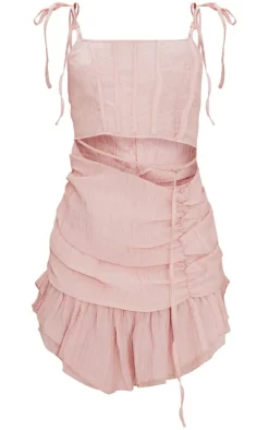 Rose Textured Tie Strap Corset Asymmetric Hem Bodycon Dress