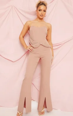 Rose Woven Boned Chiffon Strap Detail Split Leg Jumpsuit