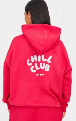 Ruby Red Chill Club Puff Print Oversized Hoodie