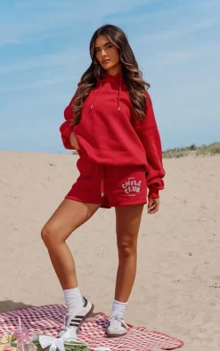Ruby Red Chill Club Puff Print Drawstring Sweat Shorts