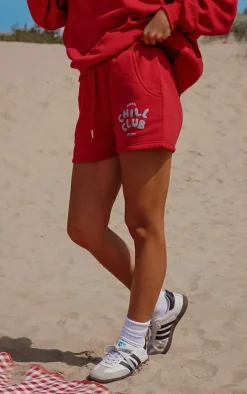 Ruby Red Chill Club Puff Print Drawstring Sweat Shorts