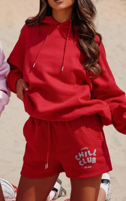 Ruby Red Chill Club Puff Print Drawstring Sweat Shorts