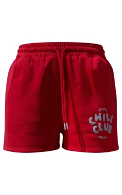 Ruby Red Chill Club Puff Print Drawstring Sweat Shorts
