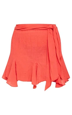Rust Cheesecloth Handkerchief Hem Tie Waist Mini Skirt