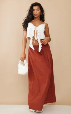 Rust Cotton Poplin Lace Detail Maxi Skirt