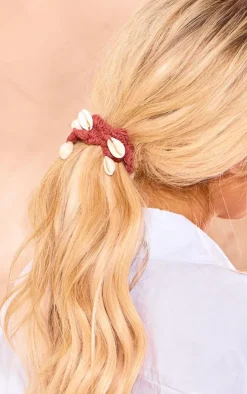 Rust Crochet Shell Scrunchies 2 Pack