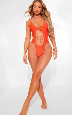 Rust Cut Out Tie Waist Swimsuit