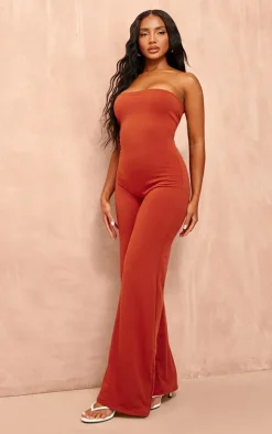 Rust Double Layer Contour Jersey Bandeau Wide Leg Jumpsuit
