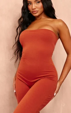 Rust Double Layer Contour Jersey Bandeau Wide Leg Jumpsuit