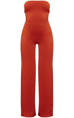 Rust Double Layer Contour Jersey Bandeau Wide Leg Jumpsuit