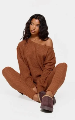 Rust Knitted Waffle Lounge Set