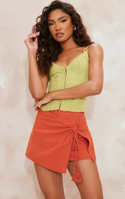 Rust Linen Feel Tassel Ring Front Skort