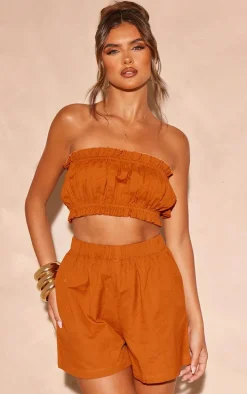 Rust Linen Look Floaty Shorts