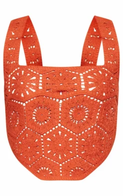 Rust Patterned Crochet Knit Top