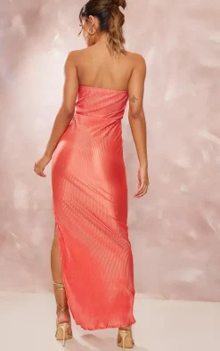 Rust Plisse Underwired Bandeau Maxi Dress