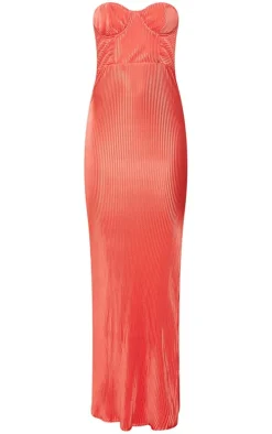 Rust Plisse Underwired Bandeau Maxi Dress