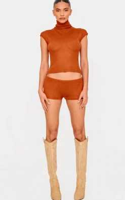 Rust Sheer Knit High Neck Top