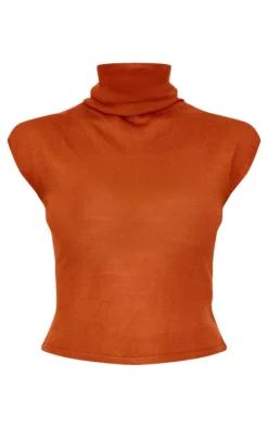 Rust Sheer Knit High Neck Top