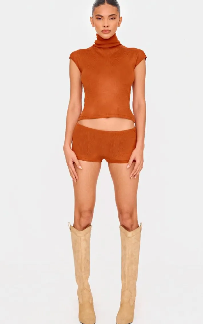Rust Sheer Knit Hot Pants