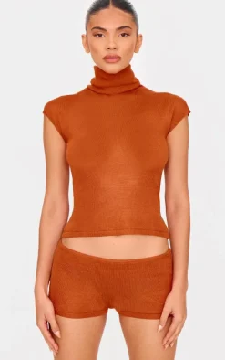 Rust Sheer Knit Hot Pants