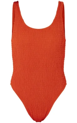 Rust Shirred Backless Swimsuit