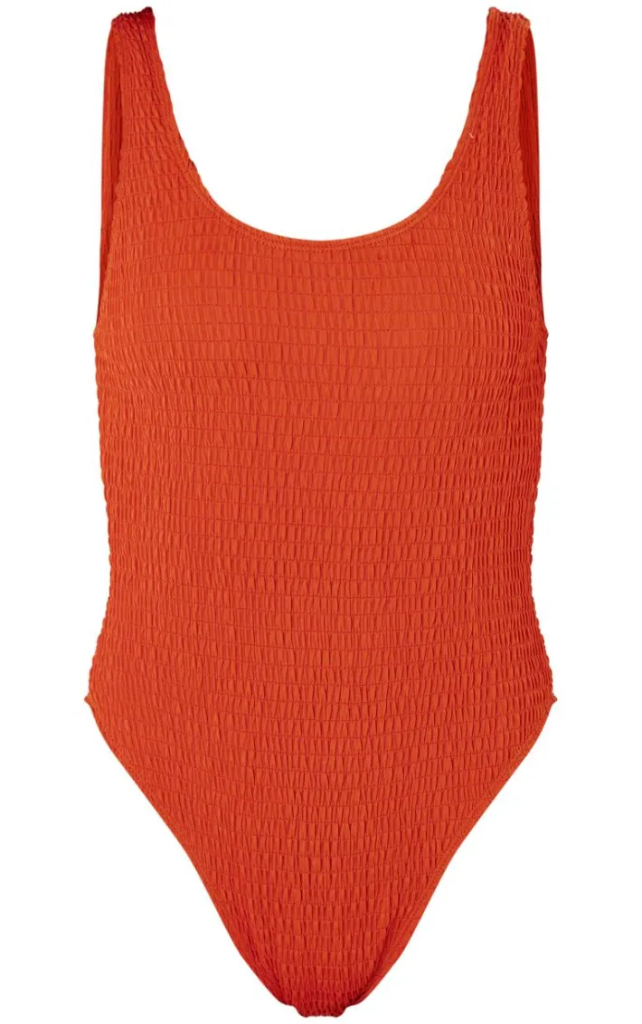 Rust Shirred Backless Swimsuit